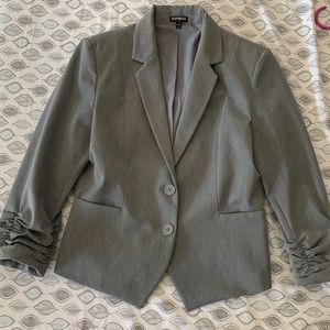 Express women gray ruched sleeve two button blazer